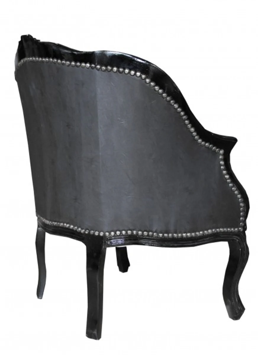 Baroque ladies salon armchair black/black faux leather - furniture antique style