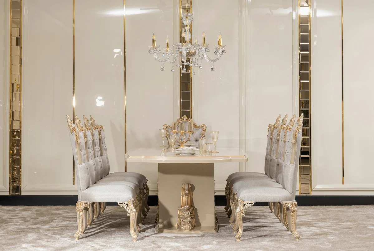 Luxury Baroque Dining Room Chair Silver / Gray / Gold - Magnificent Baroque Style Kitchen Chair - Luxury Dining Room Furniture in Baroque Style - Baroque Furniture - Noble & Magnificent