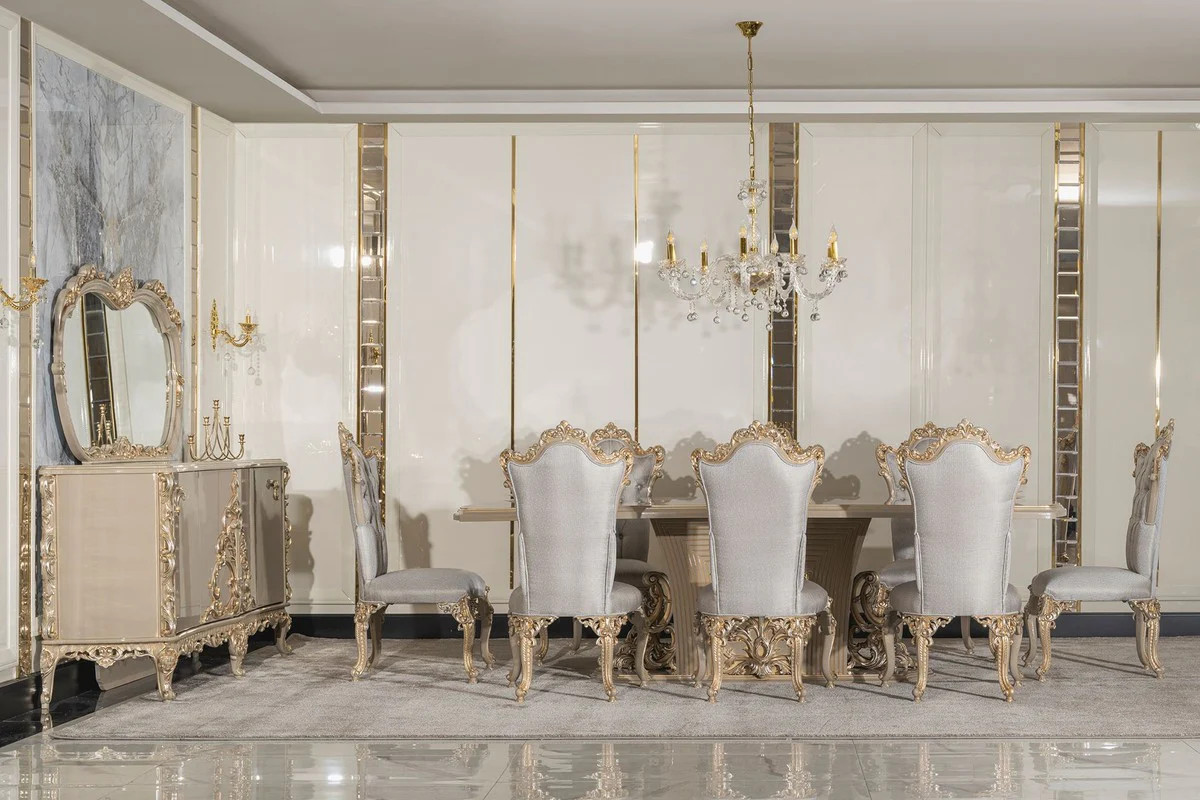 Luxury Baroque Dining Room Chair Silver / Gray / Gold - Magnificent Baroque Style Kitchen Chair - Luxury Dining Room Furniture in Baroque Style - Baroque Furniture - Noble & Magnificent