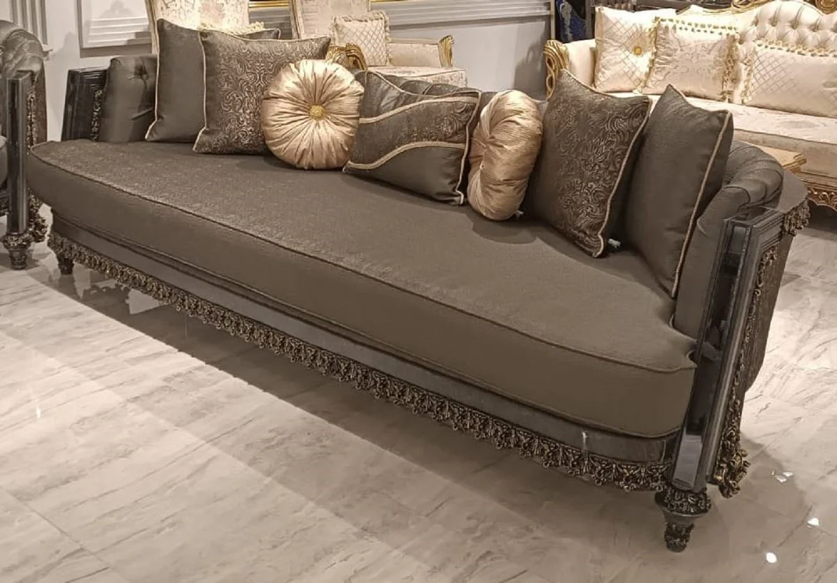 Luxury Baroque Living Room Sofa Gray / Gold - Handmade Baroque Style Sofa - Luxury Living Room Furniture in Baroque Style - Magnificent Baroque Furniture